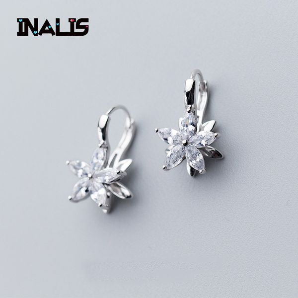 

inalis new cute romantic lovely clear cz stone flower shape convenient simple stud earrings s925 silver brincos for women party, Golden;silver