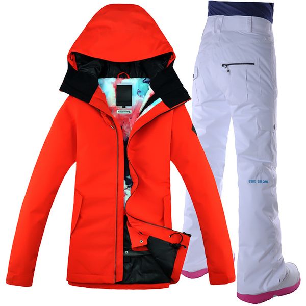 

gsou snow women ski suit skiing jacket pant windproof waterproof thermal female winter clothing trouser outdoor sport wear suit