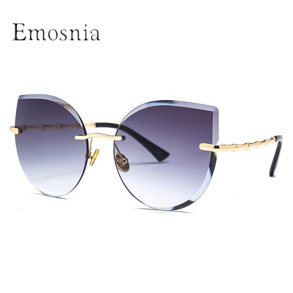 

emosnia 2018 summer ladies elegant cat eye rimless sunglasses new fashion designer shades sun glasses men women uv400 eyewear, White;black