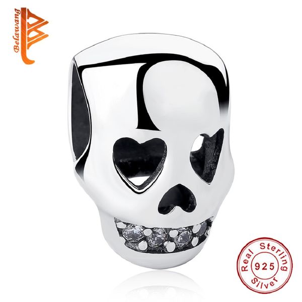 

BELAWANG мода 100% стерлингового серебра 925 череп бусины подвески Fit Pandora Шарм BraceletsBangles D