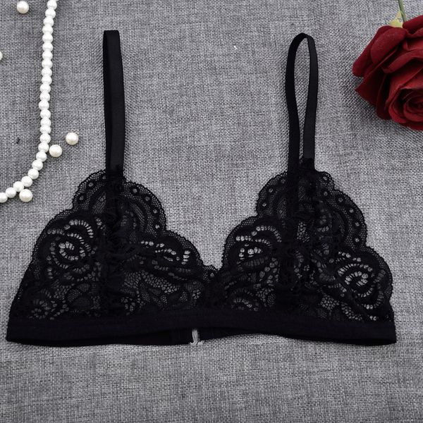 

fashion bras women floral sheer lace triangle bralette bra crop bustier unpadded mesh lined new hot, Red;black