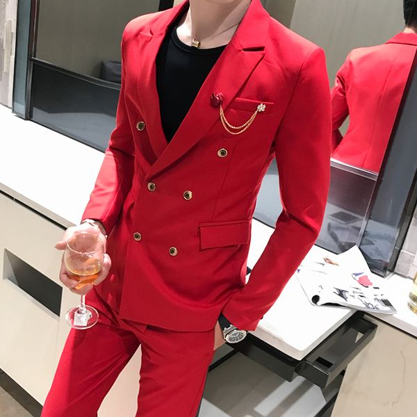 

suit double-breasted tow piece men slim fit business formal suits for wedding prom suits, White;black