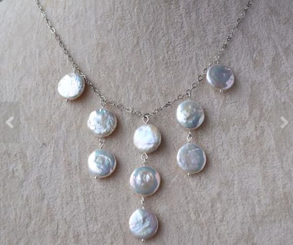 

new arriver natural pearl jewellery,white color coin pearls necklace,wedding party pearl jewelry,new ing, Silver