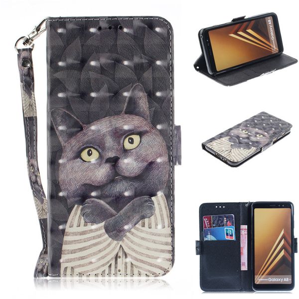 

flip cover phone bags for samsung galaxy a8 plus 2018 case 3d painting pu leather soft silicon wallet covers cases coque