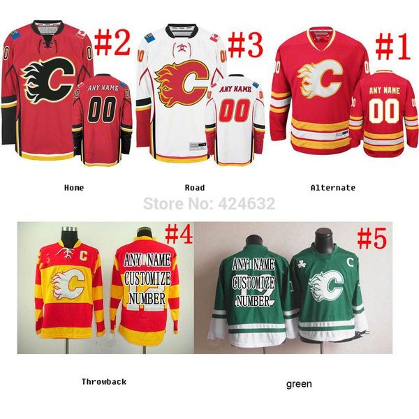 

Factory outlet cu tom calgary flame jer ey red green white black home road third goalie cut jer ey ewn any no name ize, Black;red