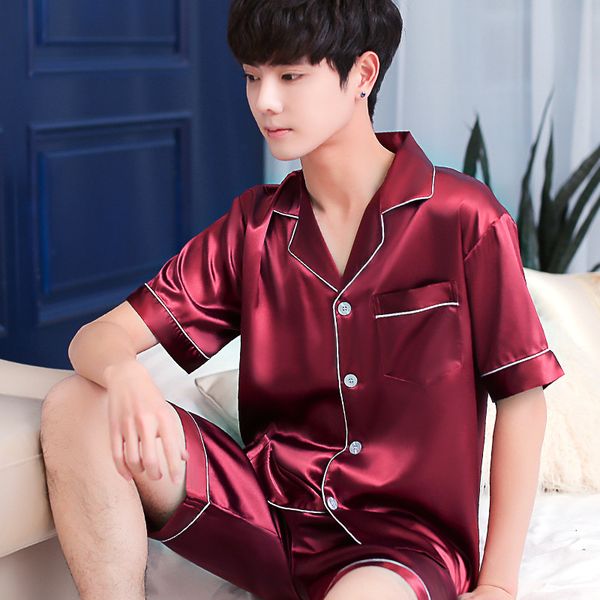 

x летняя бургундия pcs shirtshorts атласная пижама костюм мужчины главная одежда intimate lingerie неглиже lounge ночное крупногабаритные 3x, Black;brown