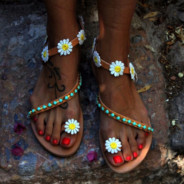 

summer women shoes flat heels sandals fashion female comfortable sweet flowers beach sandals plus size 35-44 summer, Black