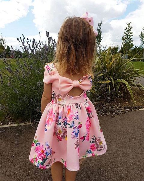 

cute baby girl floral printed princess party dress hollowed back big bow summer cool soft cotton dress, Red;yellow