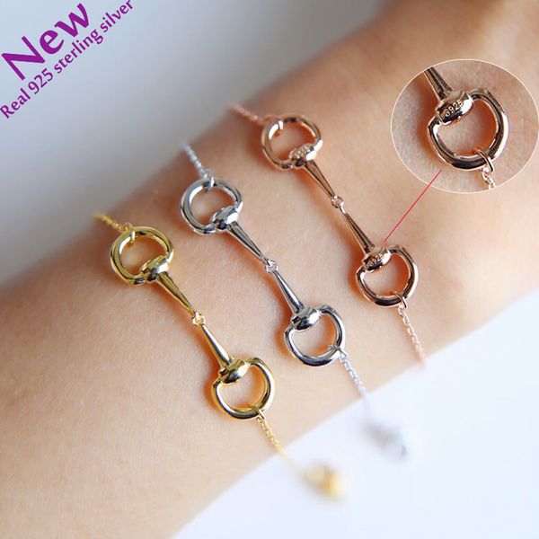 

925 sterling silver plated horse lover jewelry three color snaffle bit pendant silver women bracelet new charm bracelet jewelry accessory, Golden;silver
