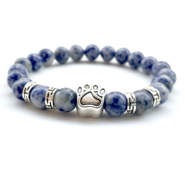 

2 colors 8mm natural stone beads bracelet dog paw charms strand stretch yoga jewelry toger's eye blue stone bracelets, Black