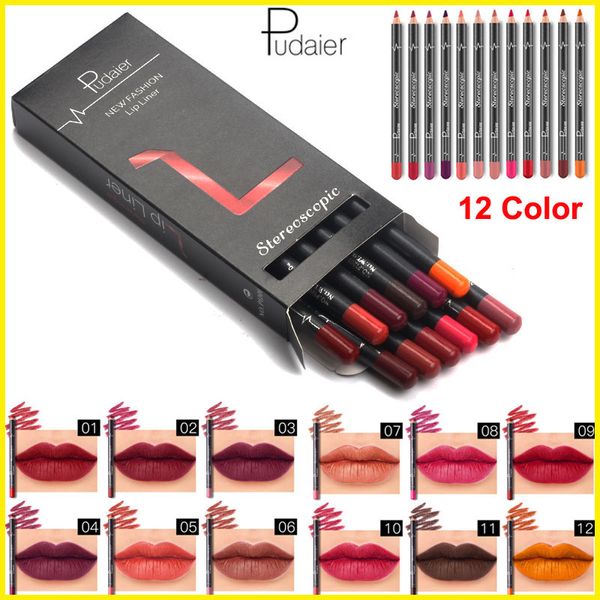 liner maquiagem Lip Pudaier 12 cores kit liner Lip Waterproof Longa Duração batom fosco lápis lipliner definir a composição Sexy