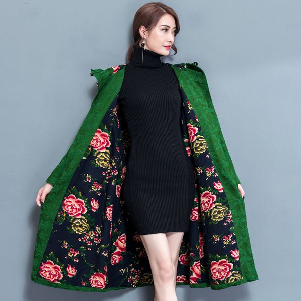 

autumn new national wind women loose female windbreaker thick cloak cotton and linen long sleeve windbreaker jacket female, Tan;black