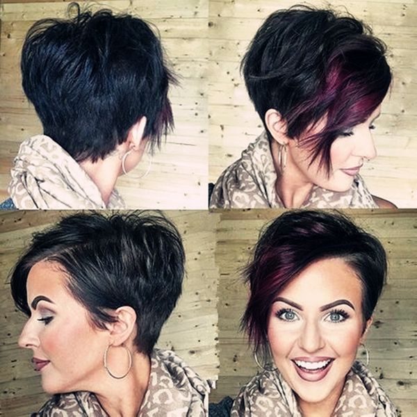 Dark Red Wine Burgundy Human Hair Wigs Side Bang Wig Pixie Cut