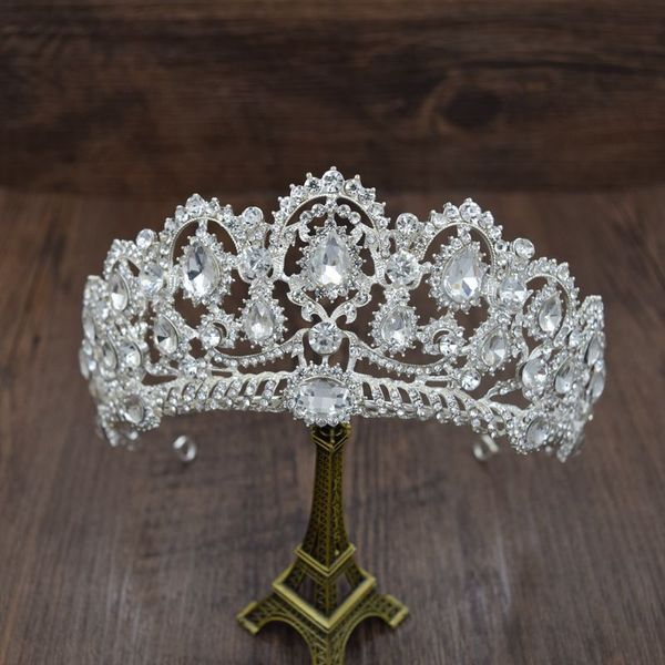 

european caroque big crown crystal tiara wedding queen crowns bride rhinestone tiaras hair accessories for head jewelry, Slivery;golden