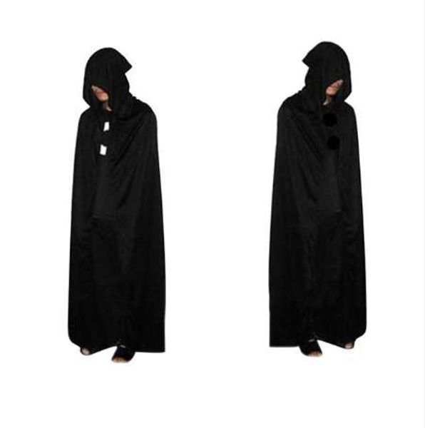 Halloween Cloak Grim Reaper Morte Diabo Com Capuz Robe Manto Preto Morte Traje Cosplay 170cm