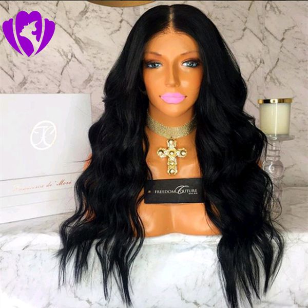 

body wave wig glueless lace front wig with baby hair 30inches long black wig heat resistant synthetic wigs for black women