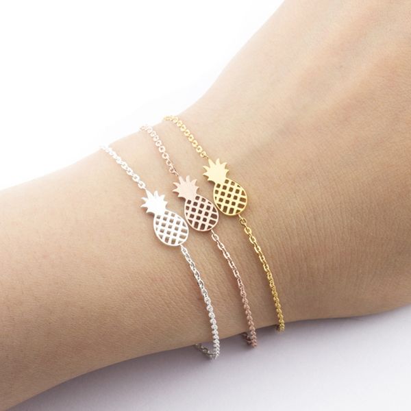 

minimalism pineapple bracelet for for women exquisite gifts bff jewelry 2018 friendship stainless steel rose gold ananas bracele, Black