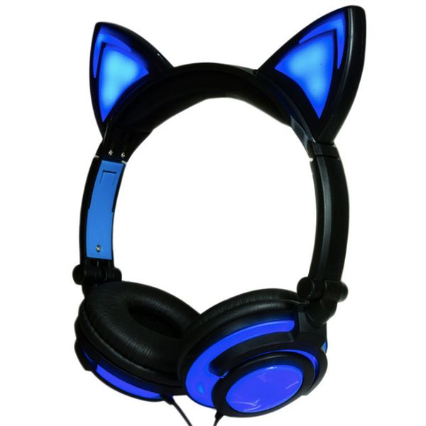 

cat ear earphone kids headphones with led light foldable over/on ear headsets for girls boys phone tablet children musical device