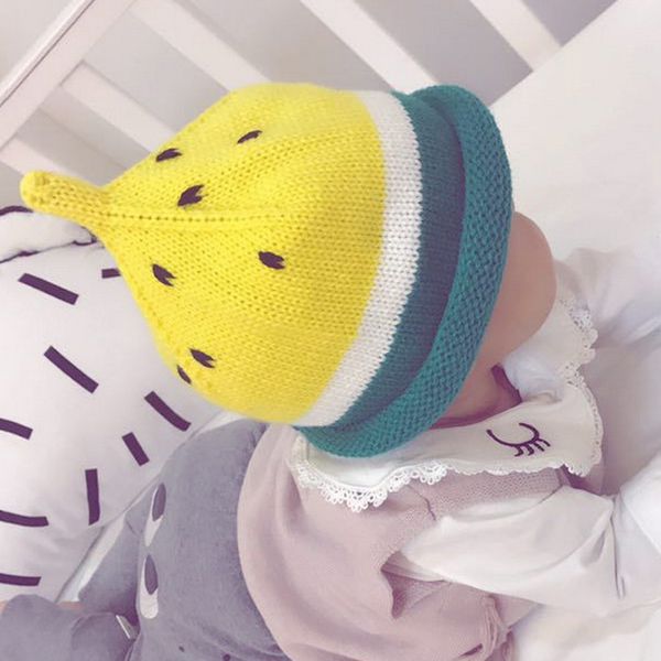 

2018 cotton children autumn winter cartoon pattern warm hats cute boys girls kids baby watermelon knitted caps pgraphy props