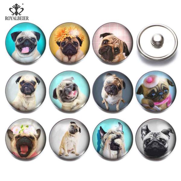 

royalbeier 12pcs/lot lovely dog button 18mm glass snaps button jewelry animal charms fit diy bracelet necklace snaps jewelry, Golden;silver
