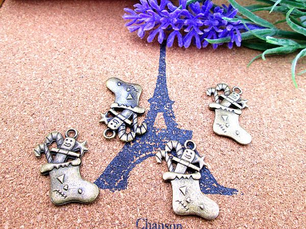 

30pcs,christmas stocking charms--2 sided tibetan silver tone charms pendants--christmas charms,jewelry findings,diy accessories, Bronze;silver