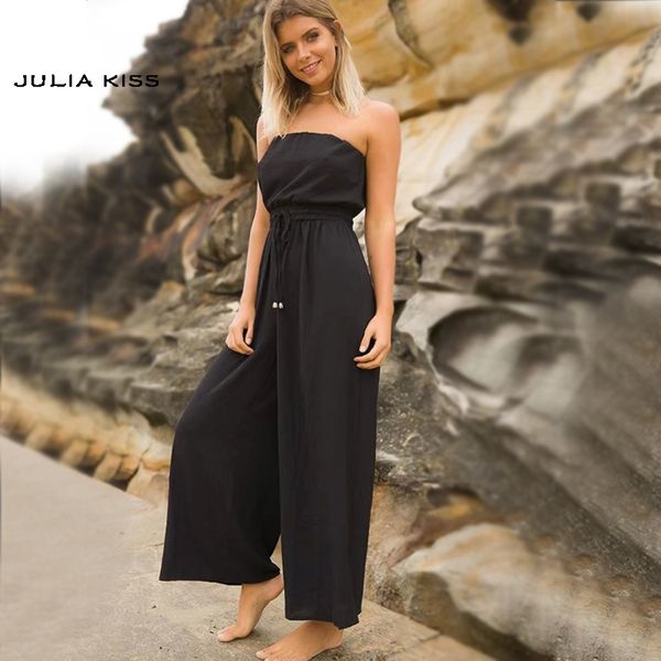 

women casual wide leg tube jumpsuits, Black;white