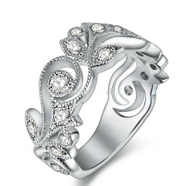 choucong Anello fiore alla moda Anello in pietra autentica con diamante Anello in argento sterling 925 con fede nuziale per fidanzamento da donna
