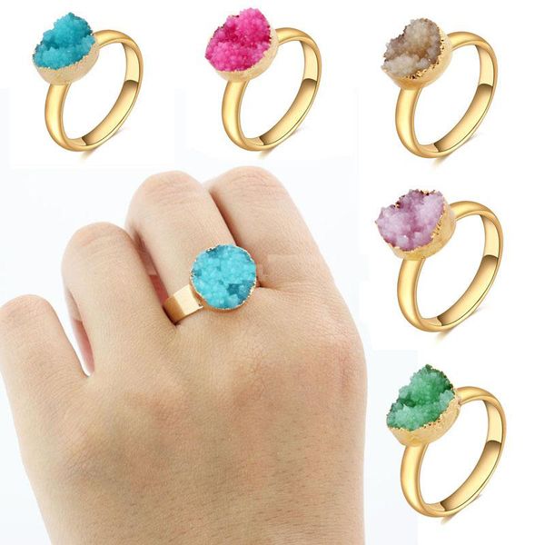 Heißer Druzy Drusy Ring Offene Größe Vergoldung Harz Kristall Stein Finger Ringe Schmuck für Frauen Geschenk