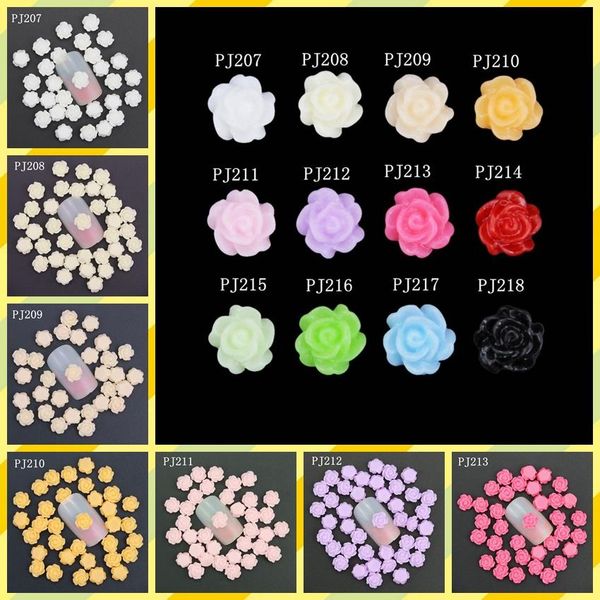

50 pcs/lot 12 colors resin flowers decorations for nails glitter 3d nail art jewelry pj207-218, Silver;gold