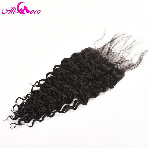 

ali coco hair brazilian deep wave lace closure with baby hair 4x4 part human closure non remy natural color, Black;brown