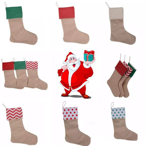 

hipping christmas canvas stocking gift bag stocking 30*45cm christmas tree decoration socks xmas stockings 7 styles