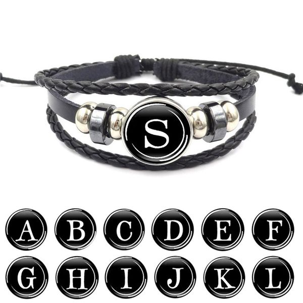 Novas pulseiras letra inicial 18MM vidro Tempo Gem Cabochon gengibre botão Snap 26 Alphabet Charme Bangle para mulheres homens s Bijuterias