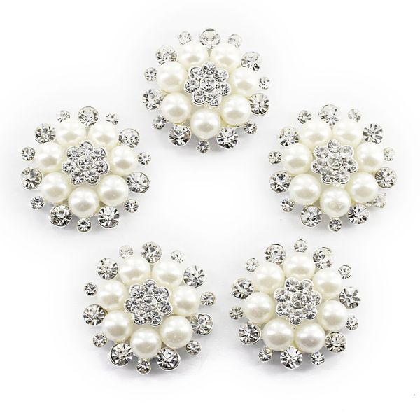 

5pcs rhinestone and pearl diy flower embellishments buttons (beige+silver