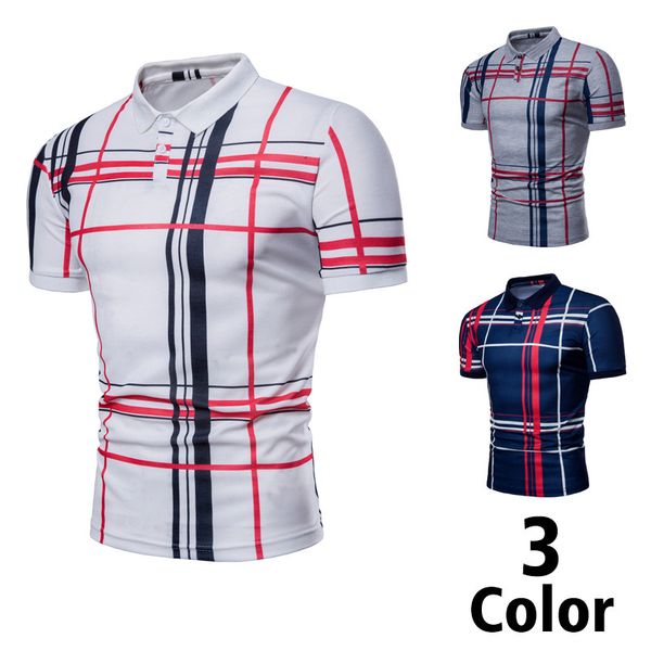 

2018 casual quality shirts plaid tees male's summer good polo button poloshirt new asia print stand collar brand size arr pvxl, Black