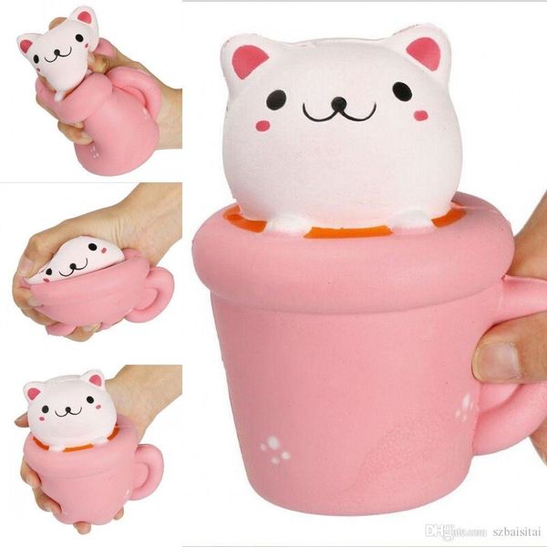 Giocattoli antistress per bambini Cup Cat Double Layer Strawberry Cake Squishy Crema a lenta crescita Profumato Decompression Cure Toy Baby Giocattoli regalo di Capodanno