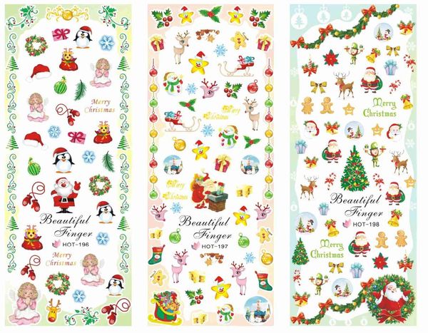 

3 sheet/lot christmas party santa claus elk snowman water transfer decal manicure nail art sticker diy nail 196-198, Black