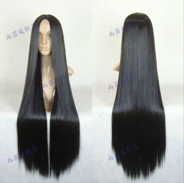 

sell new long black midsplit cosplay 100cm straight wig