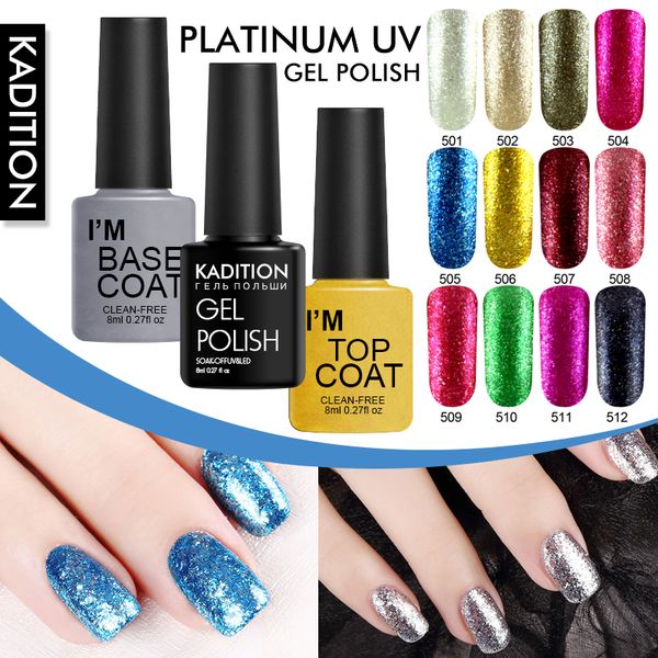 

kadition new platinum series 8ml gel nail polish bright bling gel polish lacquer soak off acrylic lucky uv led nail art, Red;pink