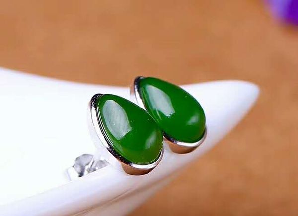 

hetian biyu silver inlay new drop earrings j453, Golden;silver