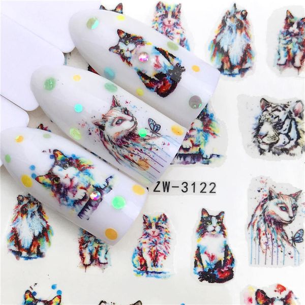 

lcj 2019 new arrivial nail stickers tiger/cat series water decal flower plant pattern 3d manicure sticker nail water sticker, Black