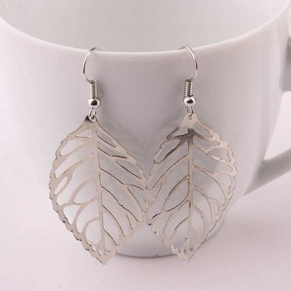 

women earrings simple style large leaves dangle earrings gold silver color stainless steel earrings fashion jewelry