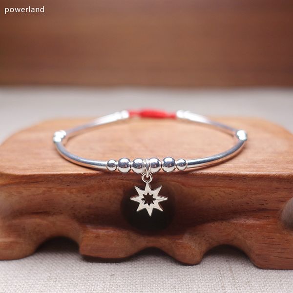 

natural 925 sterling silver bracelet for women charm bangle wax string fashion friendship gift handmade jewelry, Golden;silver
