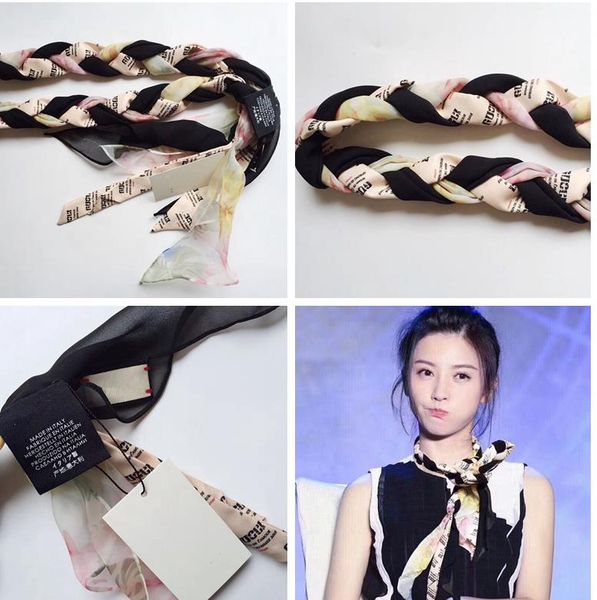 

Designer Silk Cross Headband scarf for Women Luxury Brand Floral organza silk scraves 100% Top grade silk hair Bands Long Scarves