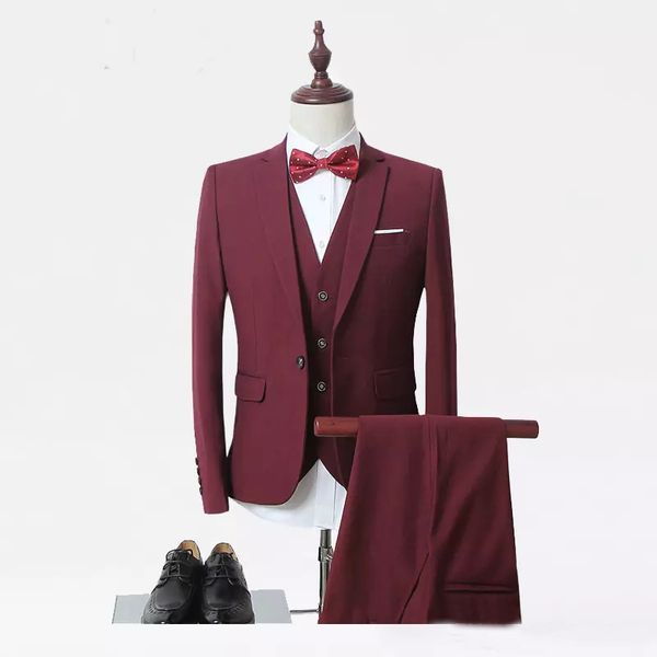 

slim fit burgundy men suits wedding groom tuxedos 3 pieces (jacket+pants+vest) bridegroom suits formal wear blazer
