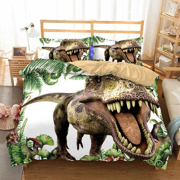 

cilected 3d dinosaur duvet cover set 2/3pcs with pillowcases king  bedding size animal for kids bedroom bedspreads