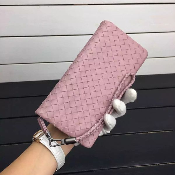 

new 2018 ladies lambskin long wallets with leather wristlet sheep leather purse hand woven genuine is1350, Red;black