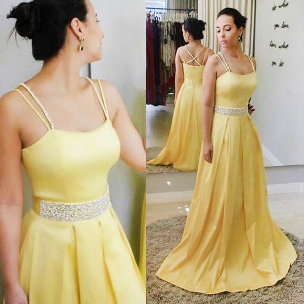

chic yellow prom dresses aline spaghetti straps floor length cross back elegant formal evening gowns prom dresses graduacion for teen, Black