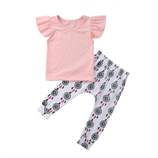 

2pcs newborn toddler baby girls short sleeve t-shirt+ dreamcatcher pants leggings outfits set clothes, White