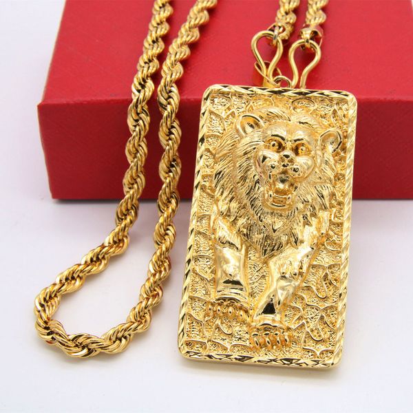 

big lion pattern pendant rope chain necklace 18k yellow gold filled solid mens jewelry hip hop style, Silver