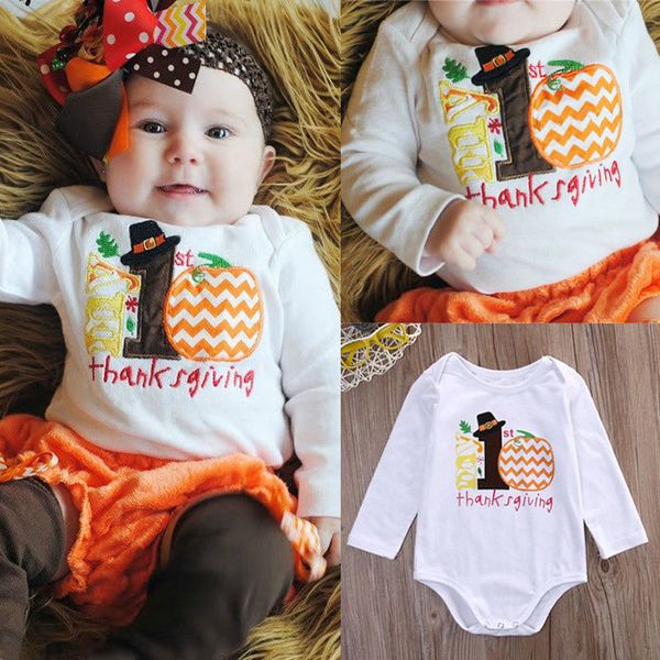 

thanksgiving cute cotton autumn infant kids baby girl boy clothes pumpkin bodysuit romper sunsuit outfits 0-12m, White